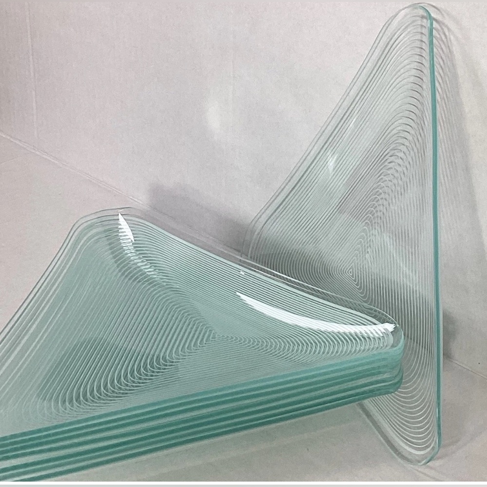 LAUSITZER Germany Op Art Glass Set 8 Triangle Plates MCM Rare HTF 60s FREE SHIP